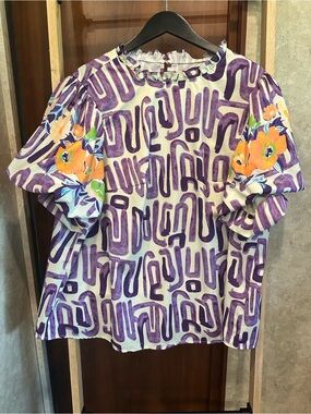 Emery Rose | Purple Patterned Floral Sleeve Blouse | 3X